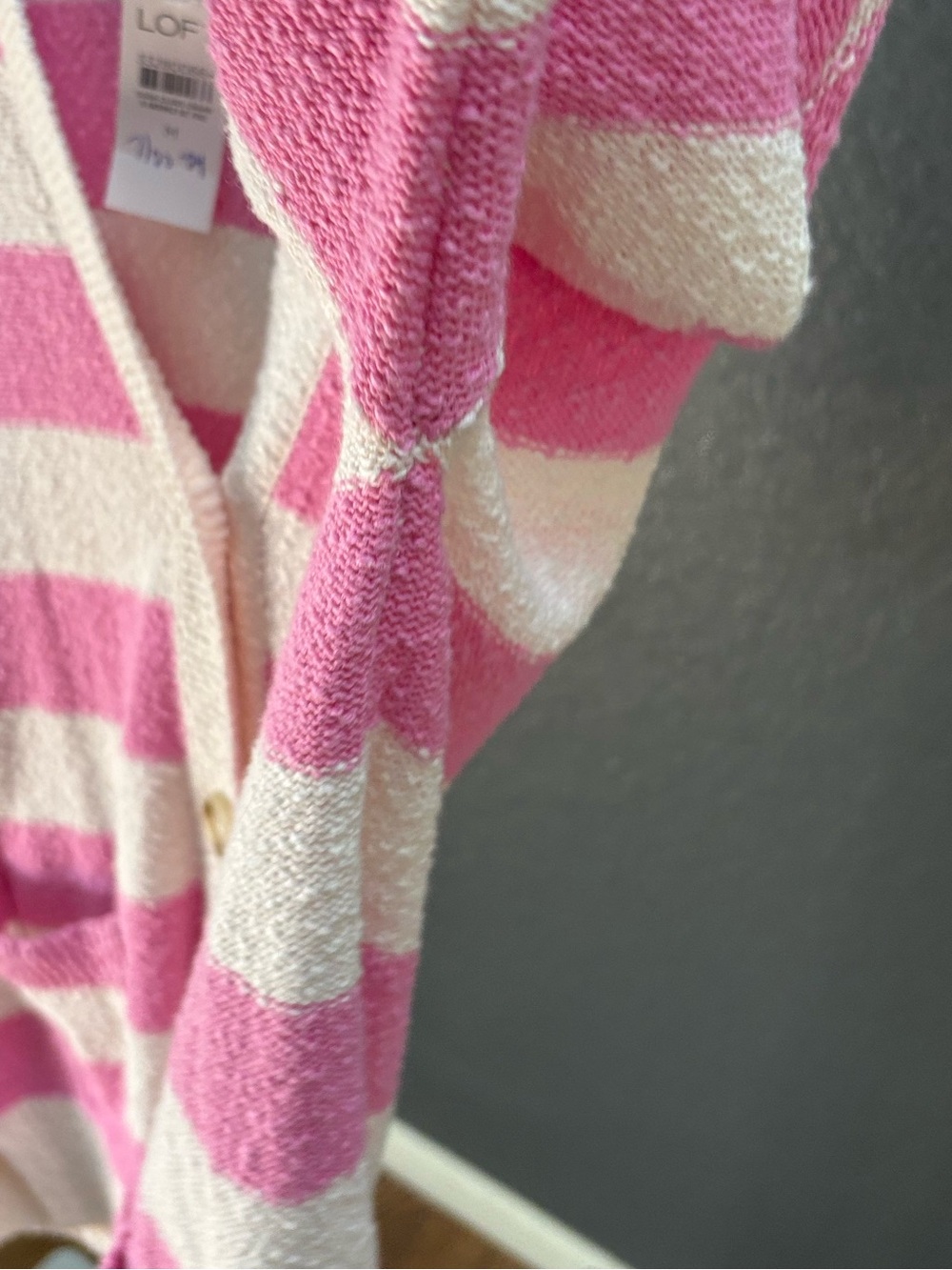 🌸2/$40🌸 LOFT Ann Taylor Pink & Cream Striped Button-Front Cardigan, oversized - Picture 9 of 9